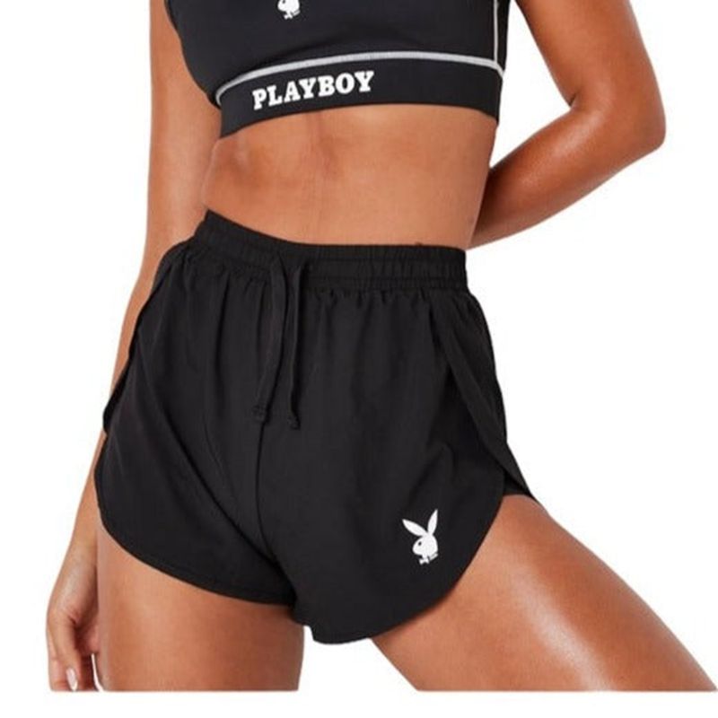 Pantaloni Scurti Dama Playboy Active Runners Negrii | VAJR-92583