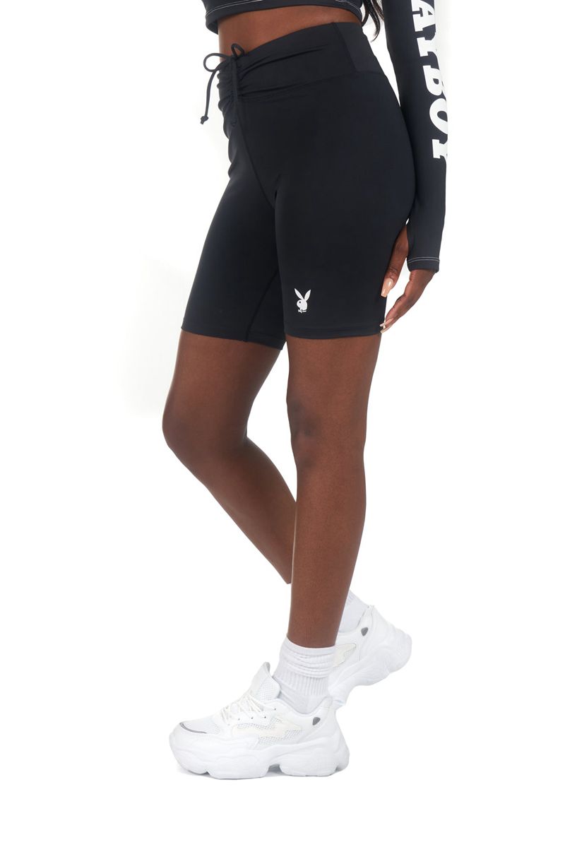 Pantaloni Scurti Dama Playboy Active Tie Ruched Bikes Negrii | ZDQR-30621