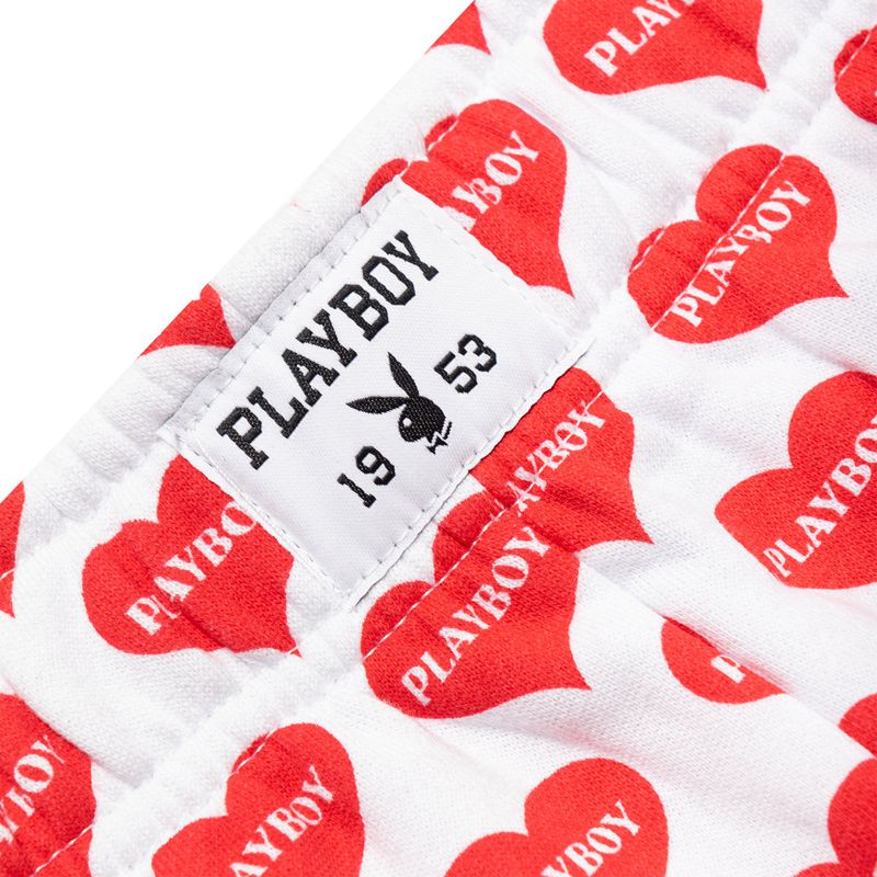 Pantaloni Scurti Dama Playboy Heart Lounge Boxers Rosii Albi | KSXQ-59681