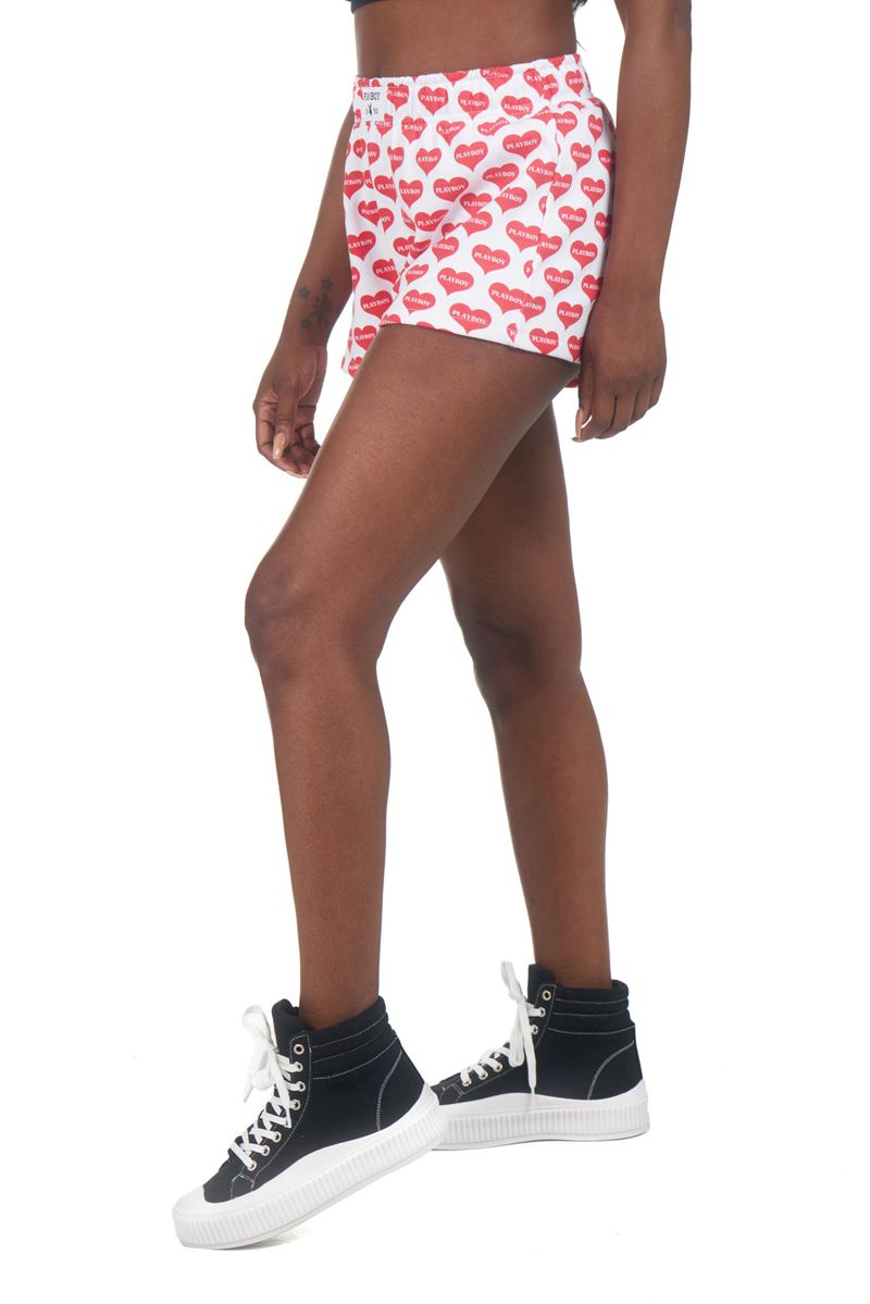 Pantaloni Scurti Dama Playboy Heart Lounge Boxers Rosii Albi | KSXQ-59681