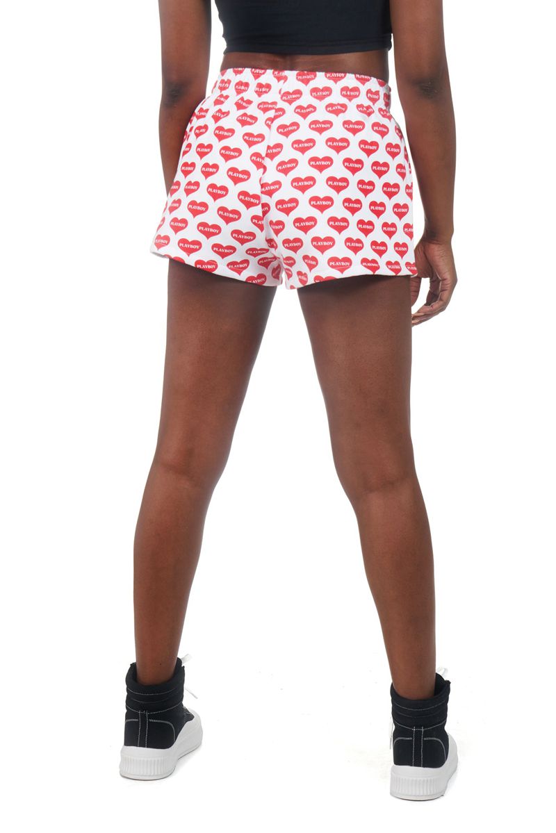 Pantaloni Scurti Dama Playboy Heart Lounge Boxers Rosii Albi | KSXQ-59681