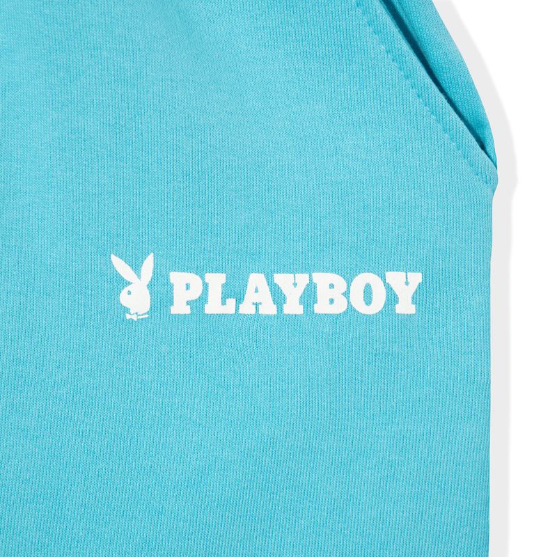 Pantaloni Scurti Dama Playboy Logo Boyfriend Albastri Deschis | IVQG-15279