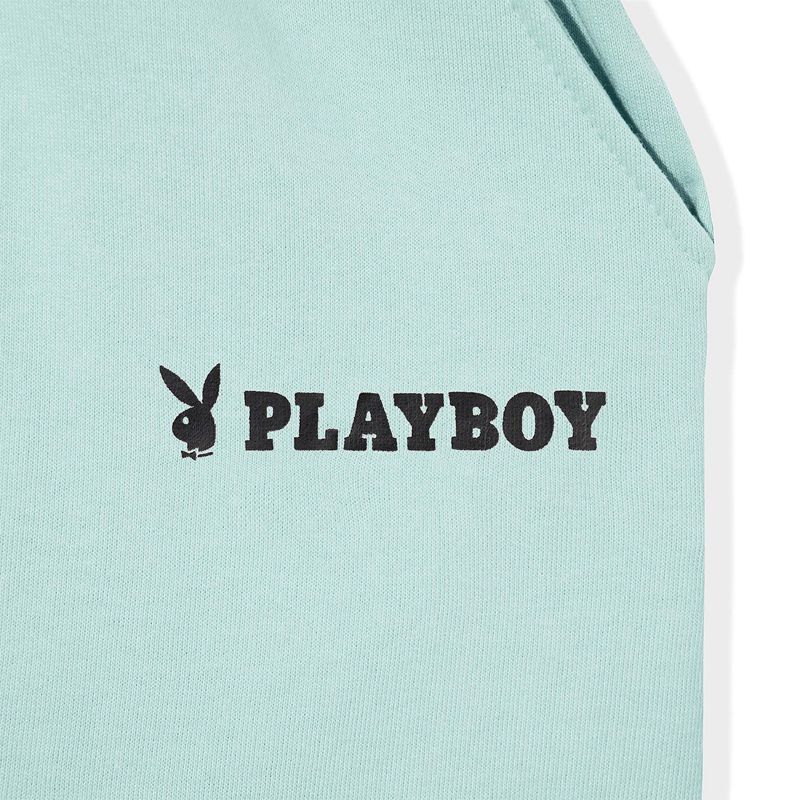 Pantaloni Scurti Dama Playboy Logo Boyfriend Albastri Deschis | IVQG-15279