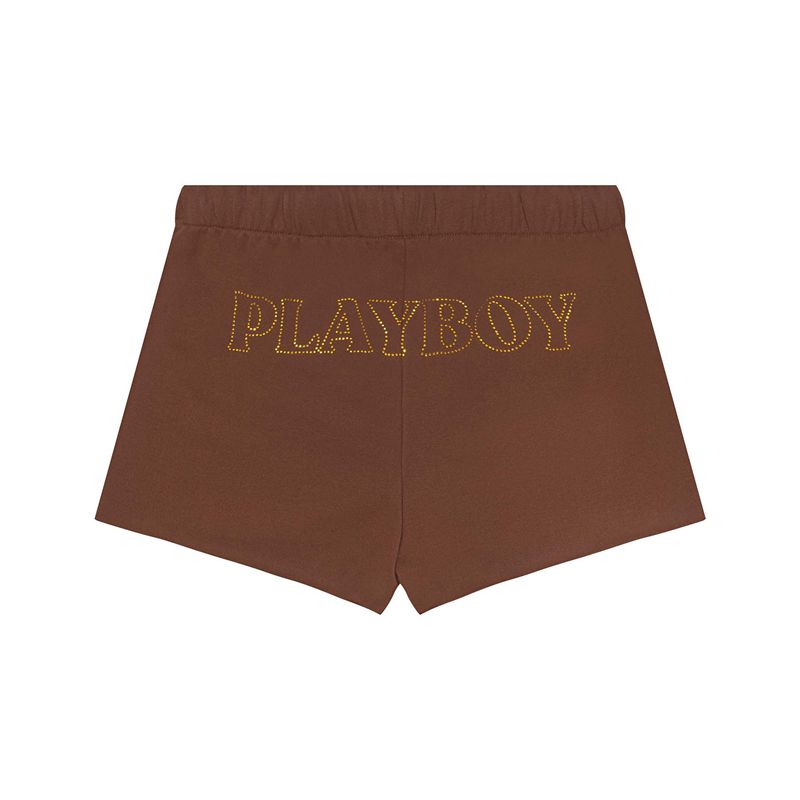 Pantaloni Scurti Dama Playboy Masthead Sweat Ciocolata | CJOE-28563