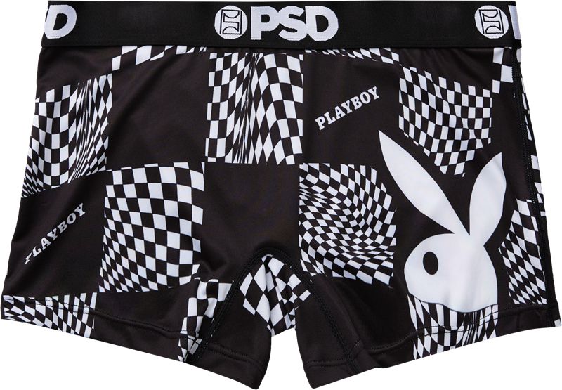 Pantaloni Scurti Dama Playboy Warped Checks Boy Negrii Albi | HWUX-40376