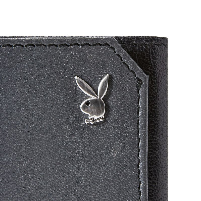 Portofel Barbati Playboy Smooth Trifold Gri Negrii | NSLI-40732