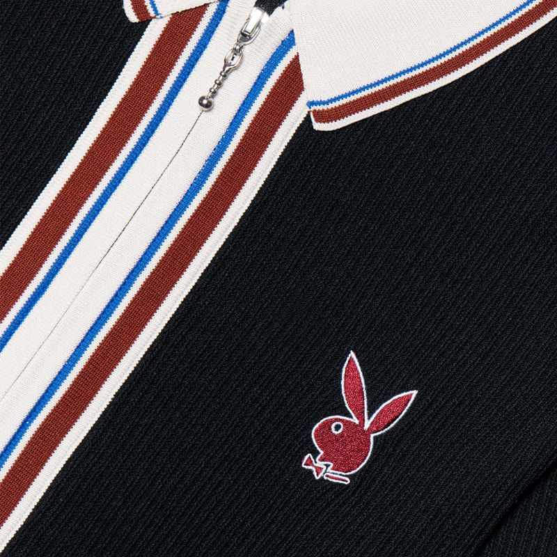 Pulovere Barbati Playboy Clasici Zip-Up Collared Negrii | TLPF-26539