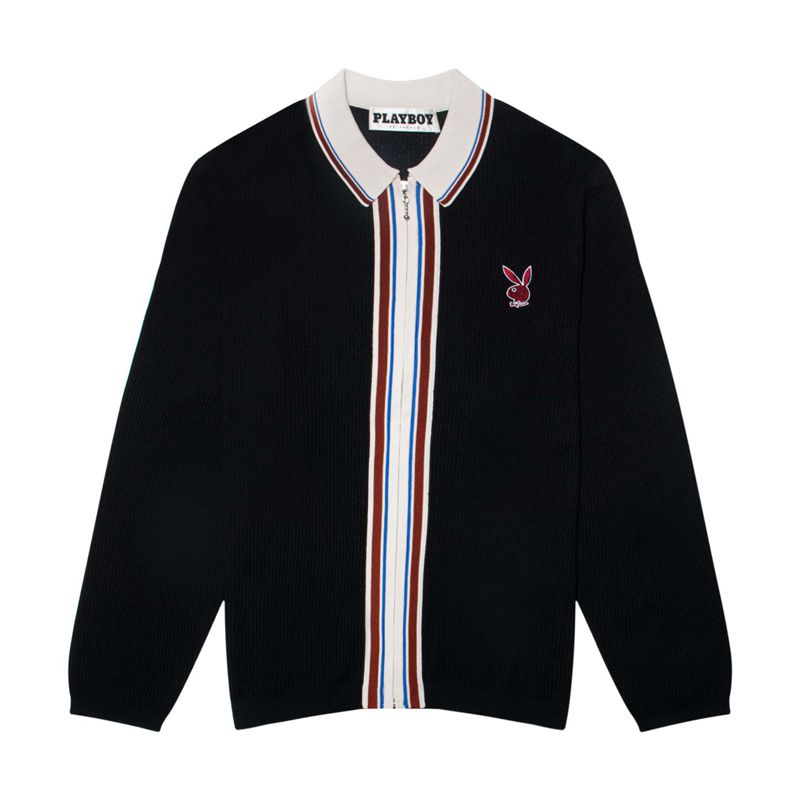 Pulovere Barbati Playboy Clasici Zip-Up Collared Negrii | TLPF-26539