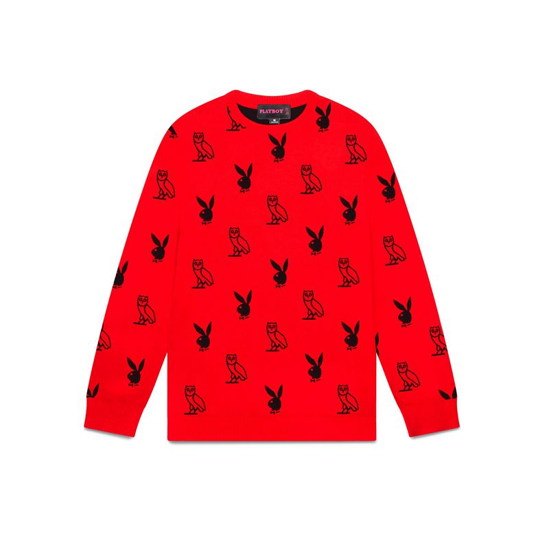 Pulovere Barbati Playboy X Ovo Intarsia Knit Rosii | LGOP-29310