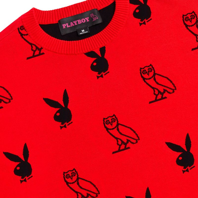 Pulovere Barbati Playboy X Ovo Intarsia Knit Rosii | LGOP-29310