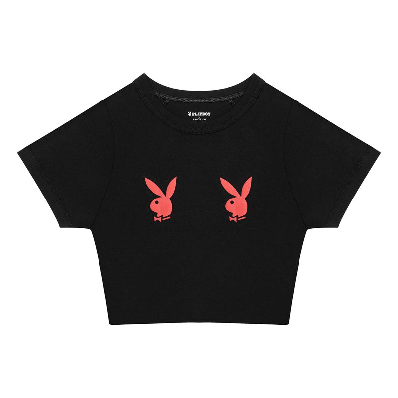 Tricouri Dama Playboy Bunnies Baby Gri Inchis | FMLJ-80349