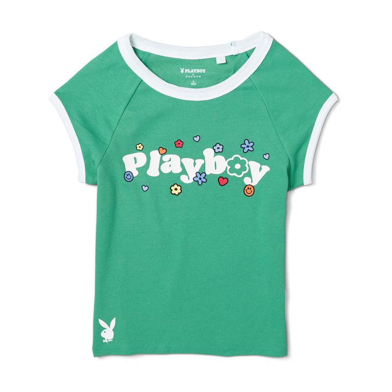 Tricouri Dama Playboy Camp Slim Raglan Verzi | RZFO-15290