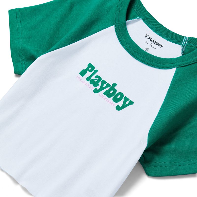 Tricouri Dama Playboy Island Raglan Albi Verzi | TGWJ-98631