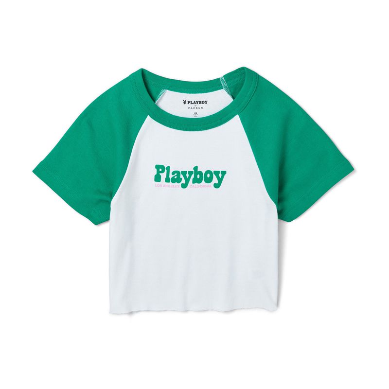 Tricouri Dama Playboy Island Raglan Albi Verzi | TGWJ-98631