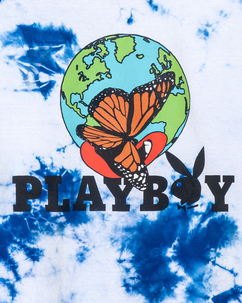 Tricouri Dama Playboy Tie-Dye Au Naturel Albi Albastri | ULNR-46231