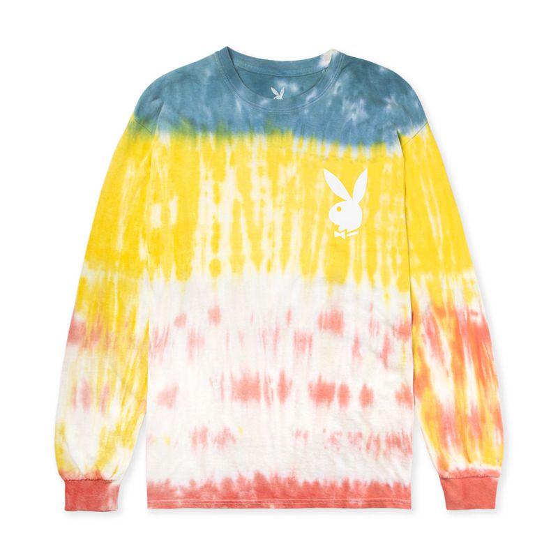 Tricouri Dama Playboy Tie-Dye Logo Long Sleeve Albastri Galbeni Portocalii | UDLM-67240