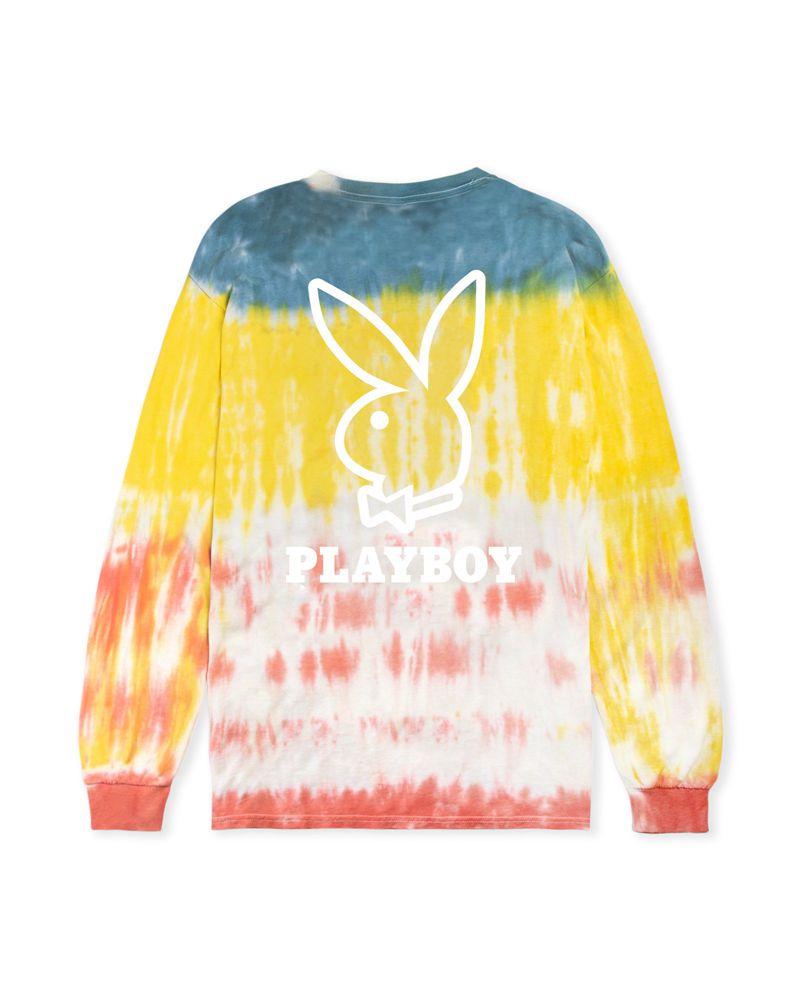 Tricouri Dama Playboy Tie-Dye Logo Long Sleeve Albastri Galbeni Portocalii | UDLM-67240