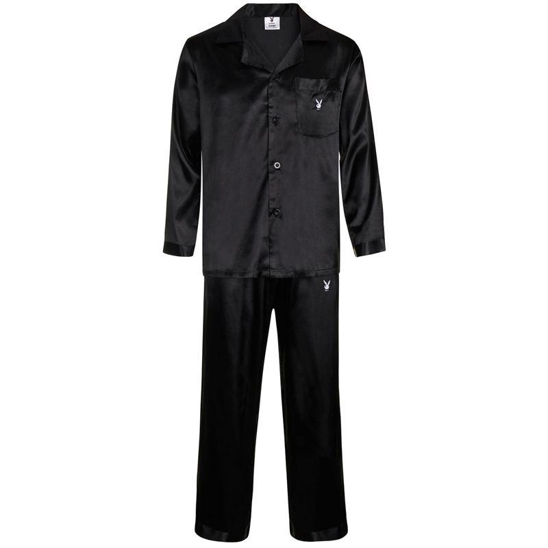 Îmbrăcăminte De Lounge Barbati Playboy Satin Lounge Pajama Set Negrii | BVAG-49017