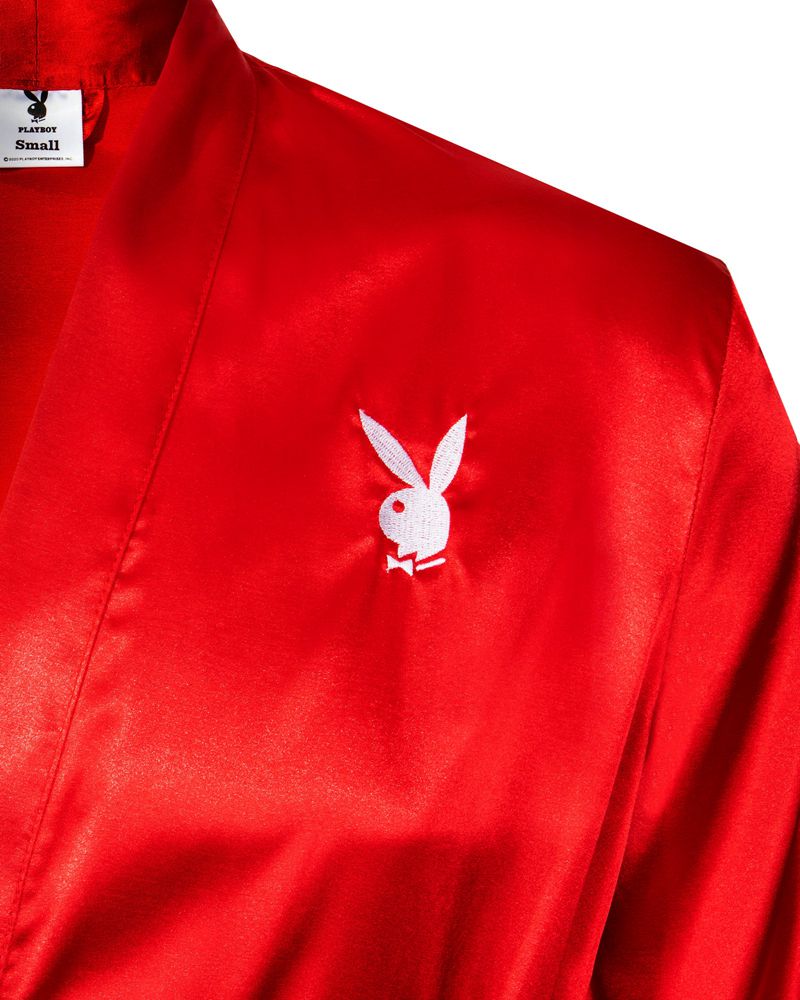 Îmbrăcăminte De Lounge Barbati Playboy Satin Lounge Robe Rosii | MEHU-50187