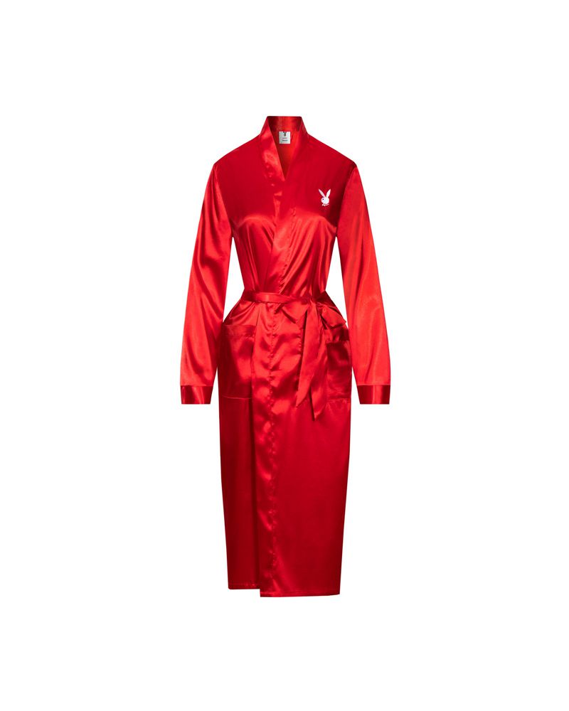 Îmbrăcăminte De Lounge Barbati Playboy Satin Lounge Robe Rosii | MEHU-50187