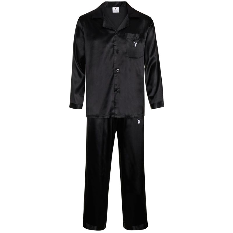 Îmbrăcăminte De Lounge Dama Playboy Satin Lounge Pajama Set Negrii | NETW-23180