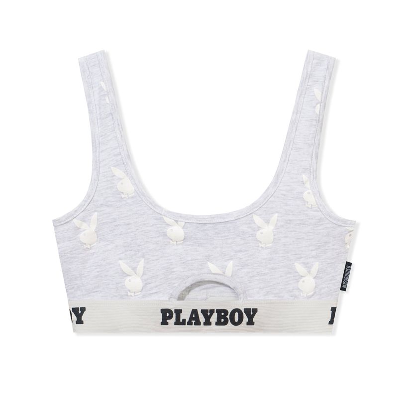 Îmbrăcăminte De Lounge Dama Playboy Sport Repeat Graphic Cut Out Bra Gri | LTNJ-85927