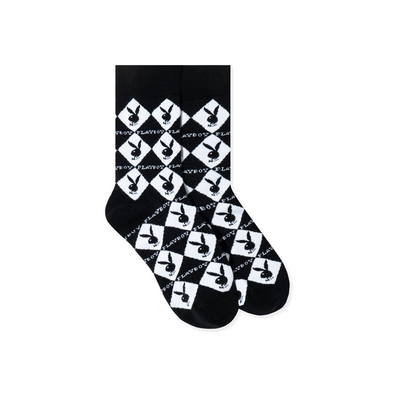 Îmbrăcăminte De Lounge Dama Playboy Women S Rabbit Head Argyle Socks Negrii | SWDP-08931