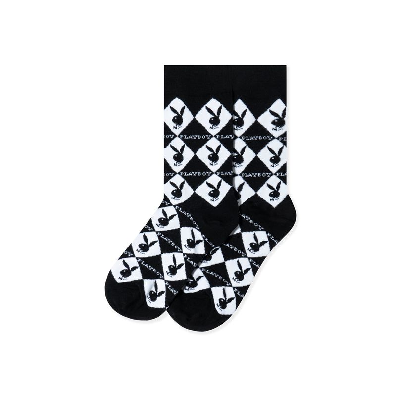 Îmbrăcăminte De Lounge Dama Playboy Women S Rabbit Head Argyle Socks Negrii | SWDP-08931