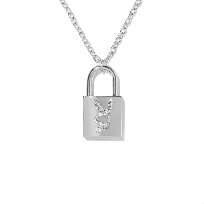 Bijuterii Dama Playboy Rabbit Head Padlock Necklace Argintii | IMDS-04751