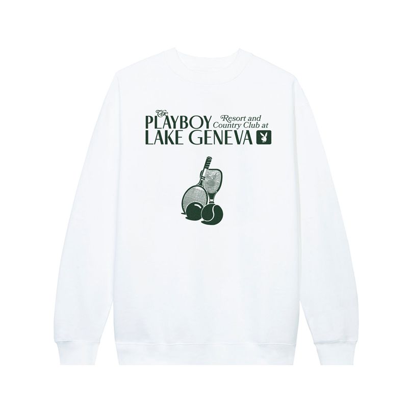 Hanorac Cu Gluga Barbati Playboy Lake Geneva Tenis Club Crewneck Sweat Albi | UMTS-51064