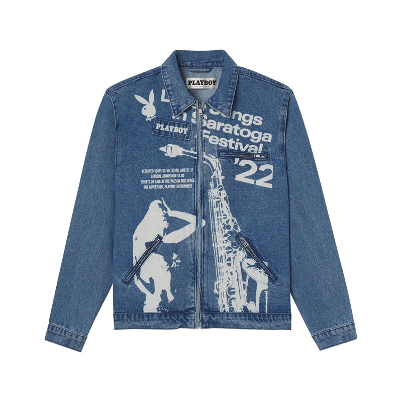 Jacheta Barbati Playboy Jazz Denim Jacket Albastri | QCPD-61897