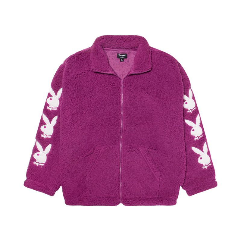 Jacheta Dama Playboy Bunny Sleeve Sherpa Violet Inchis | HGPT-04716