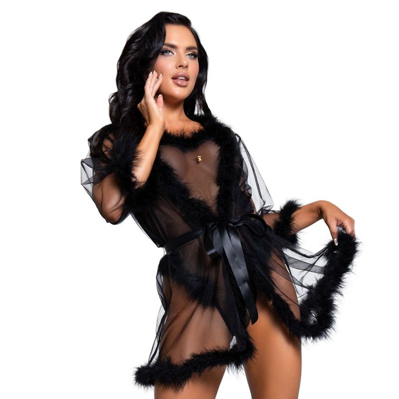 Lenjerie Dama Playboy Maribou Robe Negrii | EFRI-81357