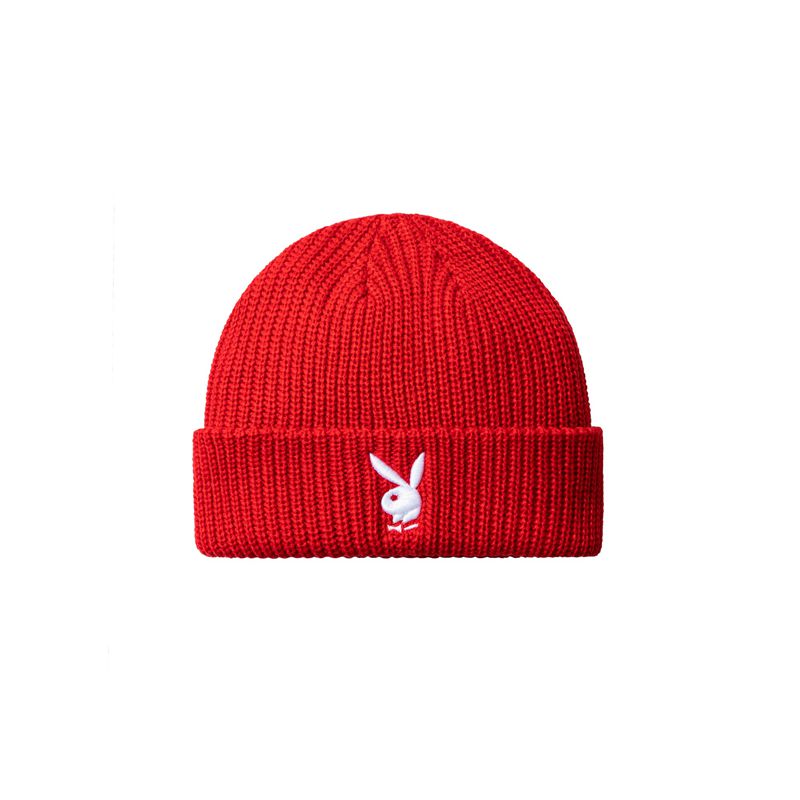 Palarie Dama Playboy Rabbit Head Knit Beanie Albi Rosii | KBQZ-46153