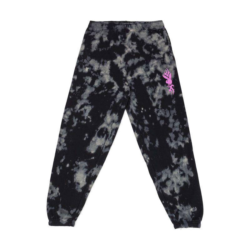 Pantaloni Dama Playboy Bleached Grunge Sweats Negrii Albi | WGPV-13578