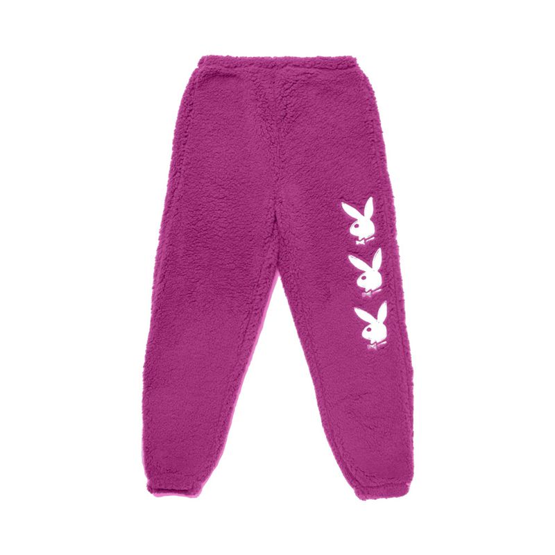 Pantaloni Dama Playboy Bunny Leg Sherpa Sweat Violet Inchis | EPRB-83142