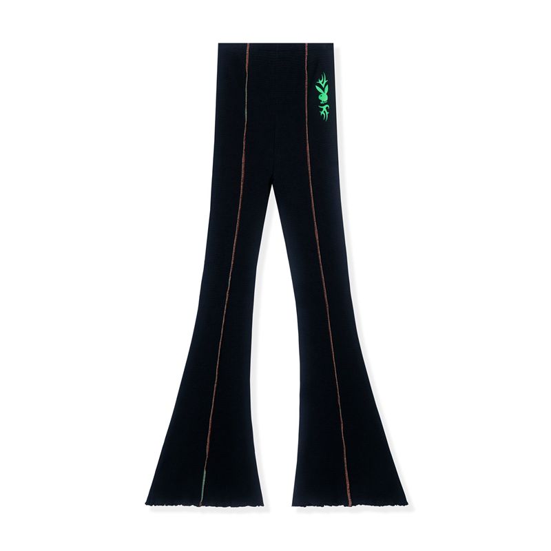 Pantaloni Dama Playboy Ribbed Flare S Gri Inchis Negrii | RVEW-51846