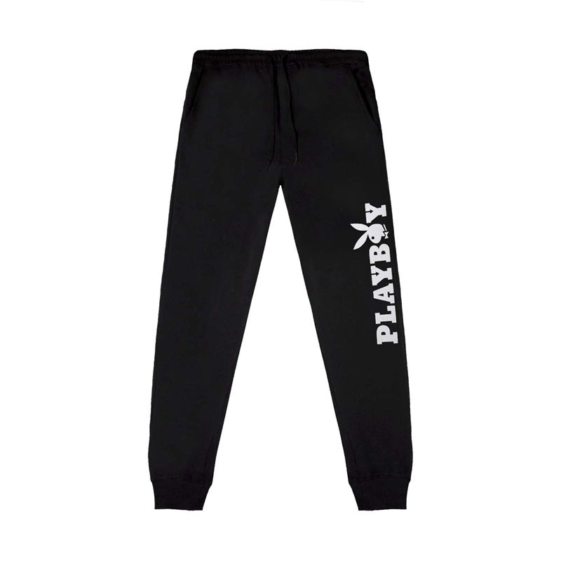 Pantaloni De Trening Barbati Playboy Masthead Jogger Negrii Albi | VBUS-40238