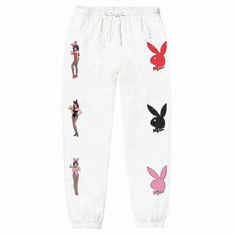 Pantaloni De Trening Barbati Playboy Tokyo Club Bunny Albi | ELKR-02741