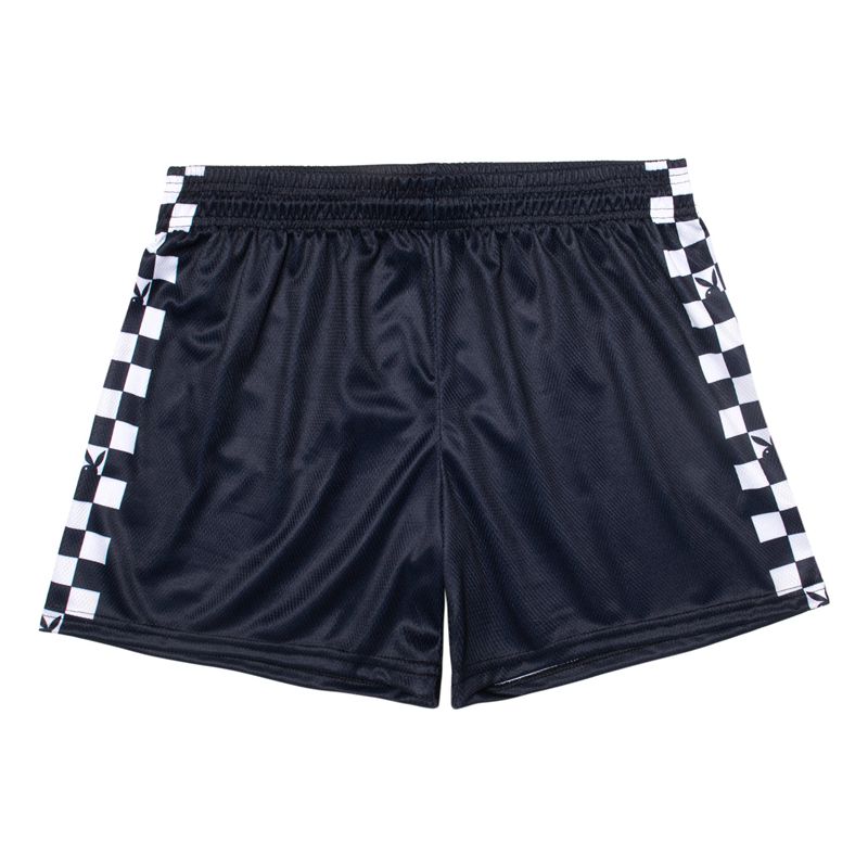 Pantaloni Scurti Barbati Playboy Speed Racer Mesh Negrii Albi | VBYO-36185