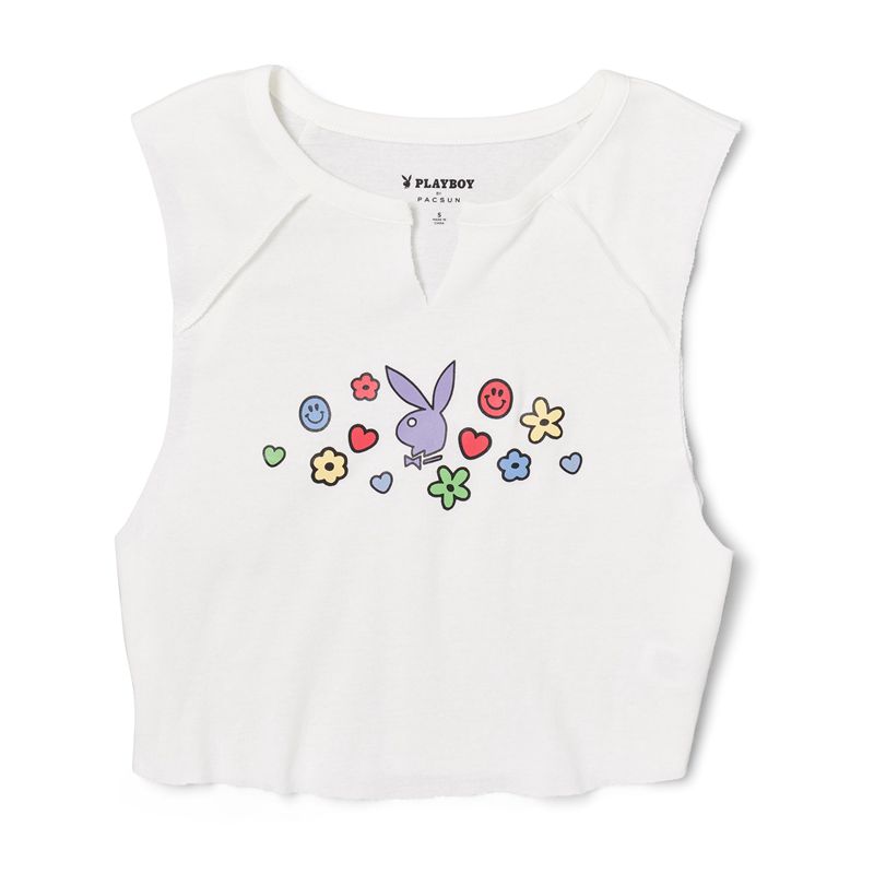 Tank Dama Playboy Doodle Notched Raglan Albi | YRXZ-67159